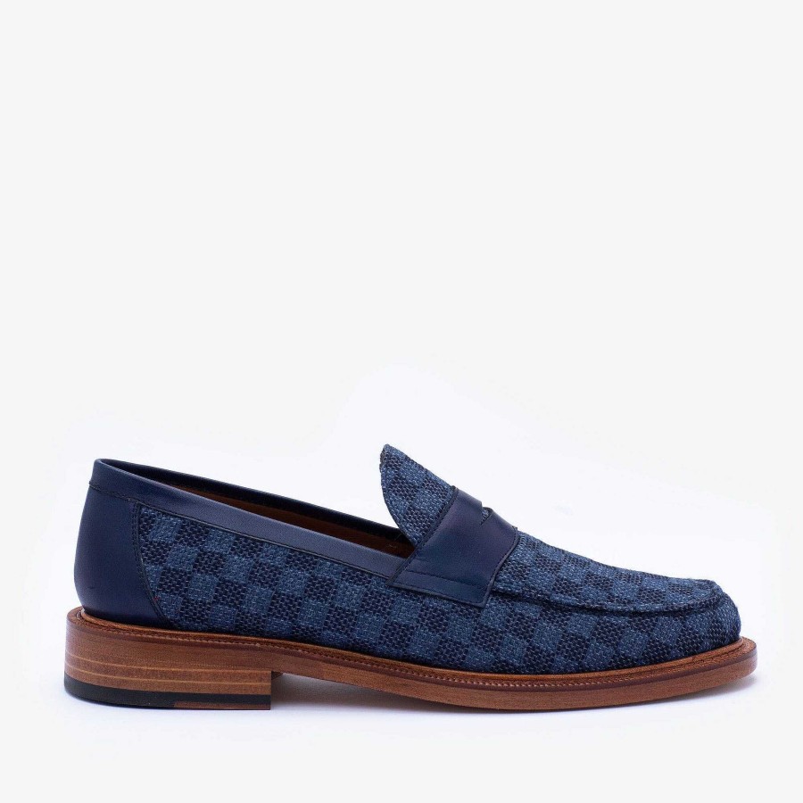 Loafers|Schoenen TAFT | De Fitz-Loafer In Blauwe Ruit - Blauwe Loafers | Taft