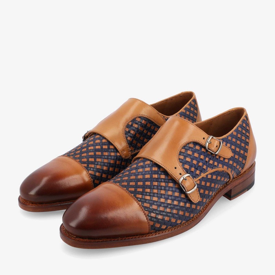 Schoenen TAFT | De Lucca Monk Strap-Schoen In Marineblauw Geweven Leer | Taft